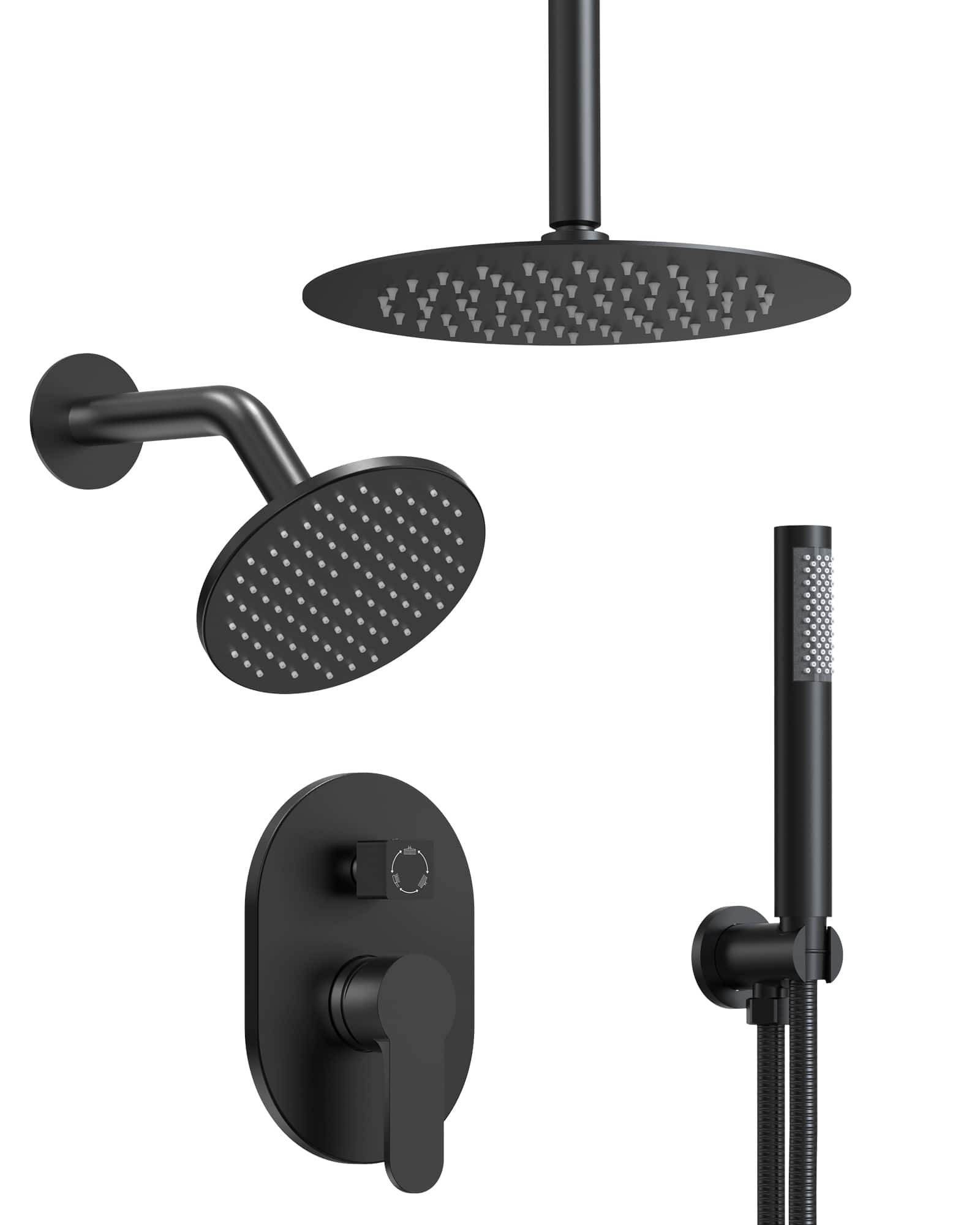 Front. GRANDJOY - Dual Shower Head System with 10" Rainfall Head, Handheld Sprayer and Adjustable Slide Bar - Matte Black.