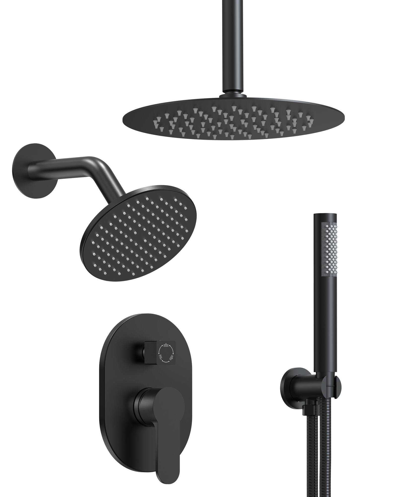 Front. GRANDJOY - Dual Shower Head System with 10" Rainfall Head, Handheld Sprayer and Adjustable Slide Bar - Matte Black.