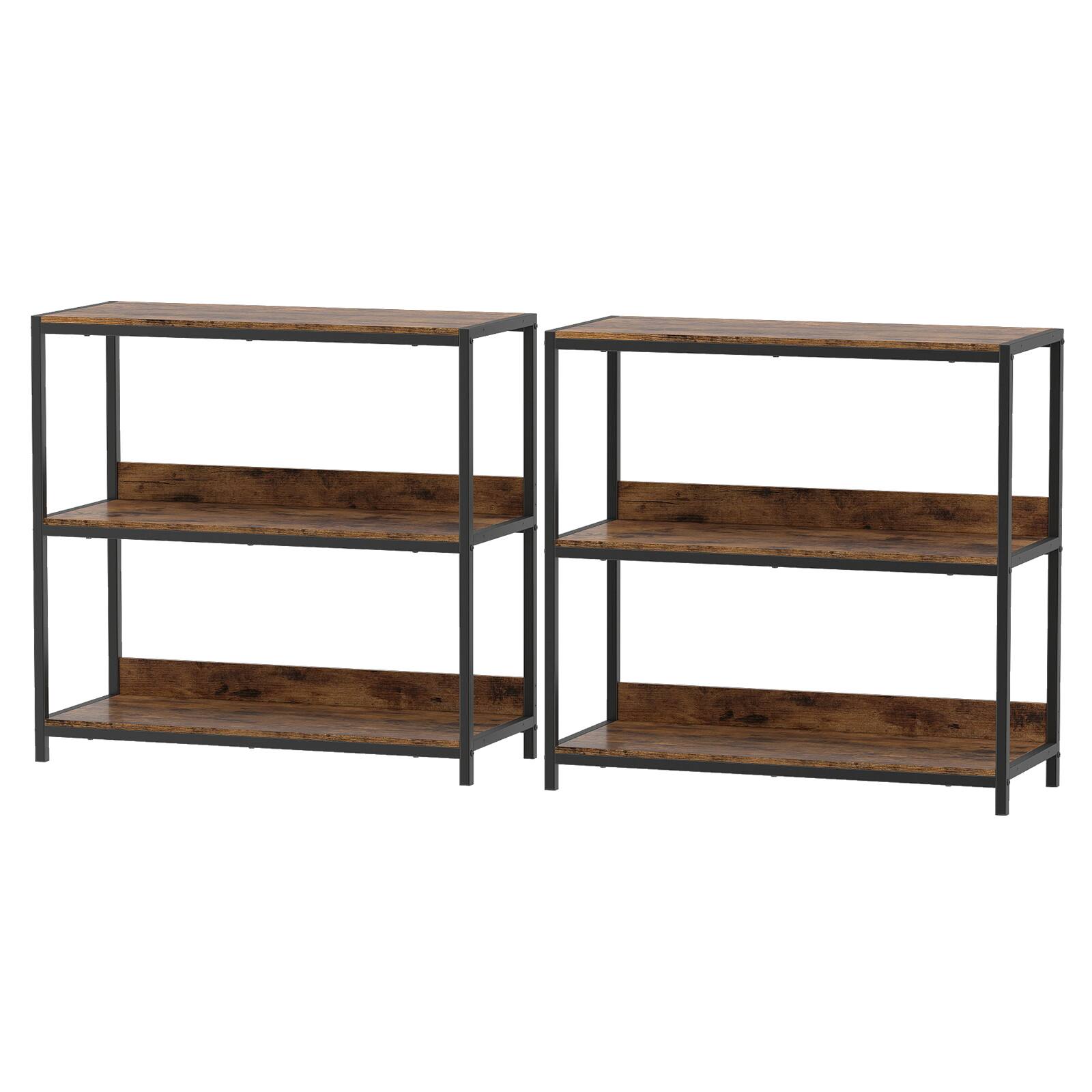 Alt View 9. Costway - Costway 2 Pcs 3-Tier Bookshelf, Industrial Small Bookcase with Wooden Shelves & Metal Frame - Rustic Brown + Black.