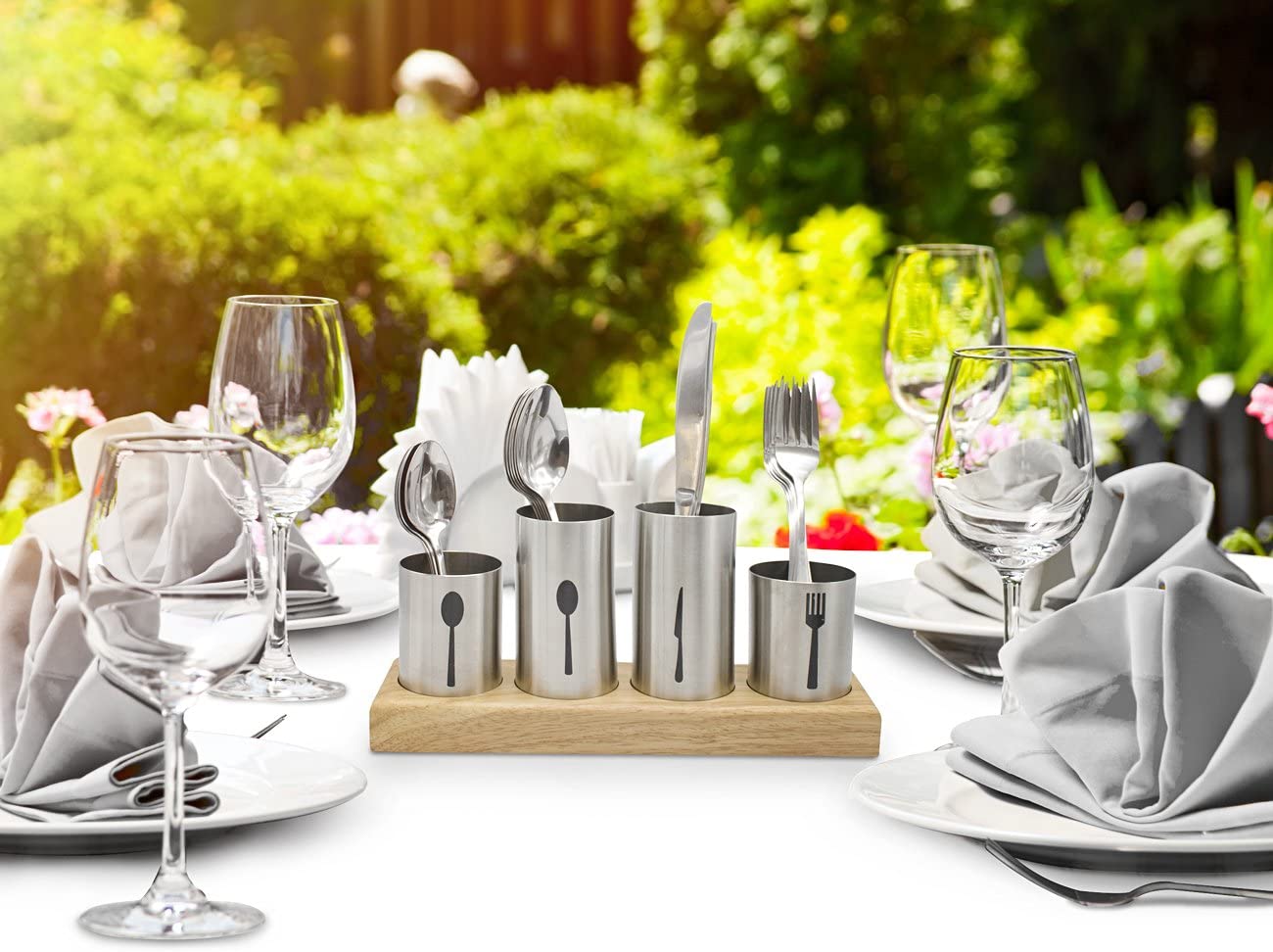 Alt View 1. Sorbus - Sorbus Utensil Holder,Upright Silverware Holder with Caddy for Spoons, Knives and Forks, Entertaining,Stainless Steel - Silver.