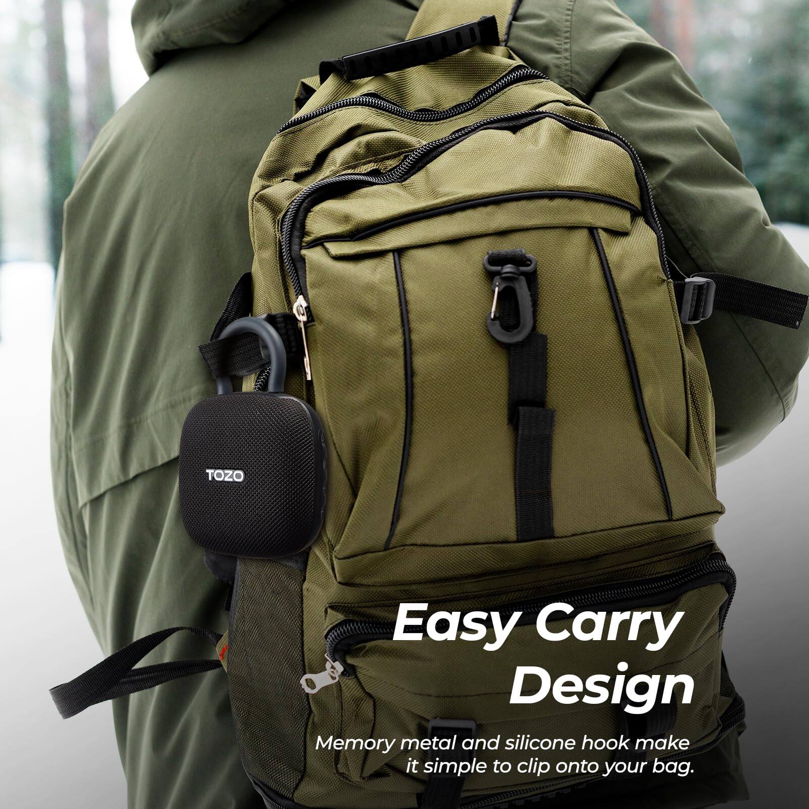 TOZO Easy Carry Design  
Memory metal and silicone hook make it simple to clip onto your bag.