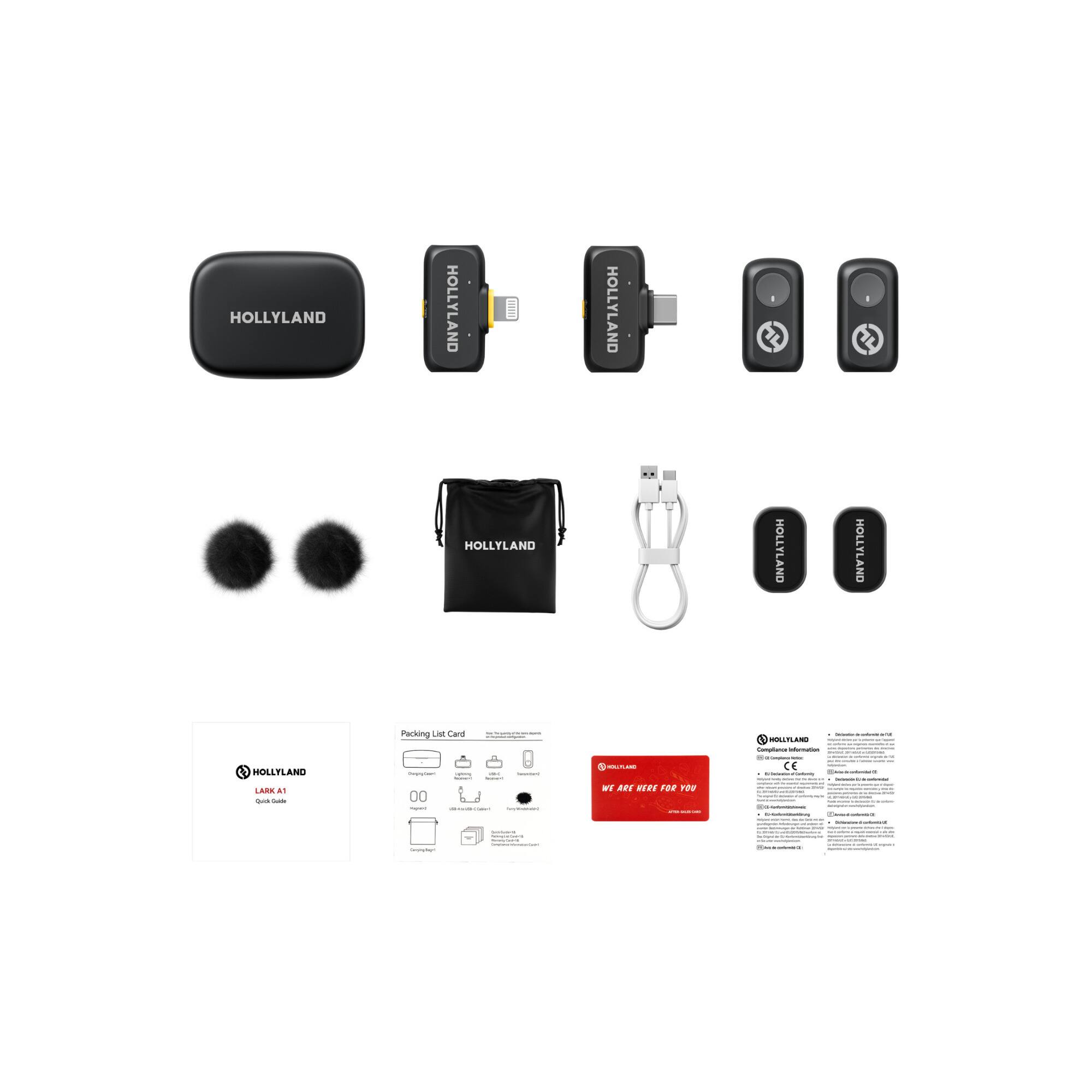 HOLLYLAND - LARK A1 Combo Wireless Mic with USB-C, Lightning RX, Charging Case (Space Gray)