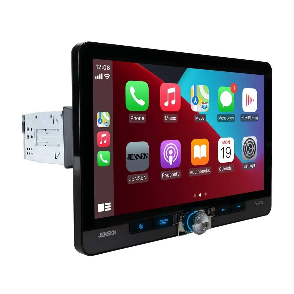 12:06  
Phone Music Maps Messages Now Playing  
JENSEN  
MON 19  
Calendar Audiobooks Podcasts Settings  
CARIOB  
SOURCE HOME