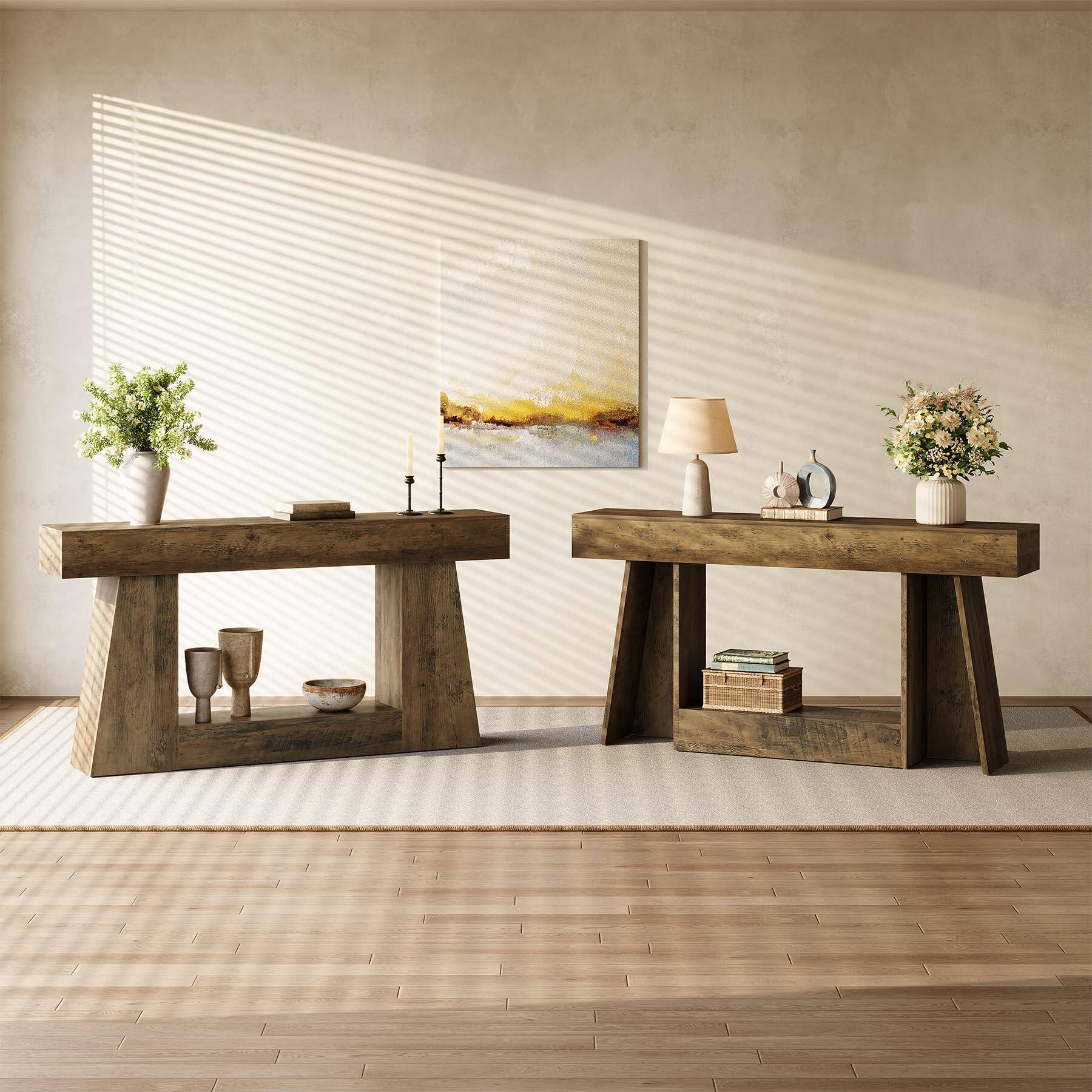 Alt View 4. Tribesigns - Console Table with Storage, 63" Farmhouse Wooden Sofa Table for Entryway, Narrow Long Accent Sofa Table Behind Couch, Co - Oak.