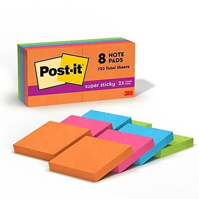 Post-it - Super Sticky Notes, 2" x 2", Energy Boost Collection, 90 Sheet/Pad, 8 Pads/Pack - Blue/Orange/Pink/Yellow/Lime