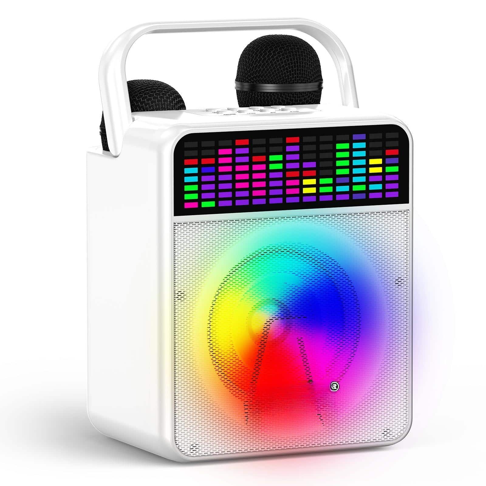 Cedar Assembly - Karaoke Machine For Adults Sd-512 Portable With 2 Microphones Rechargeable Led Lights Home Outdoor Party - White