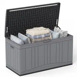 Costway - 80 Gallon Outdoor Deck Box with Gas Struts & Lock-Compatible Lid for Packages - Gray + Dark Gray