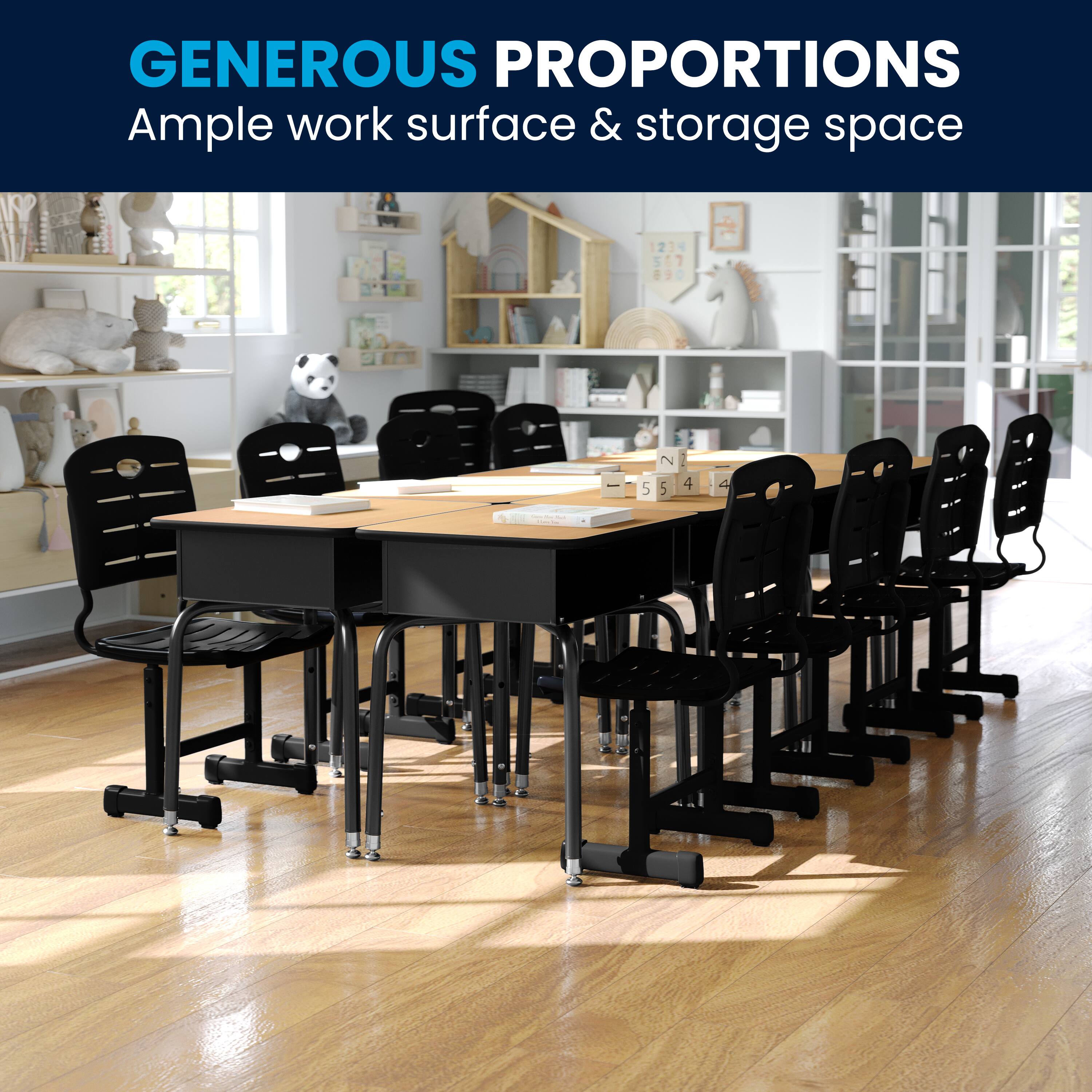 GENEROUS PROPORTIONS  
Ample work surface & storage space