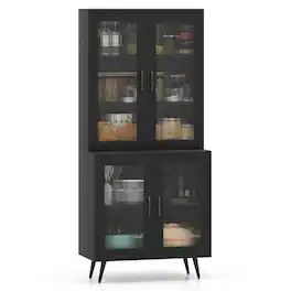 Kadyn - 70.5-Inch Tall Kitchen Pantry with 4 See-Through Glass Doors - Black
