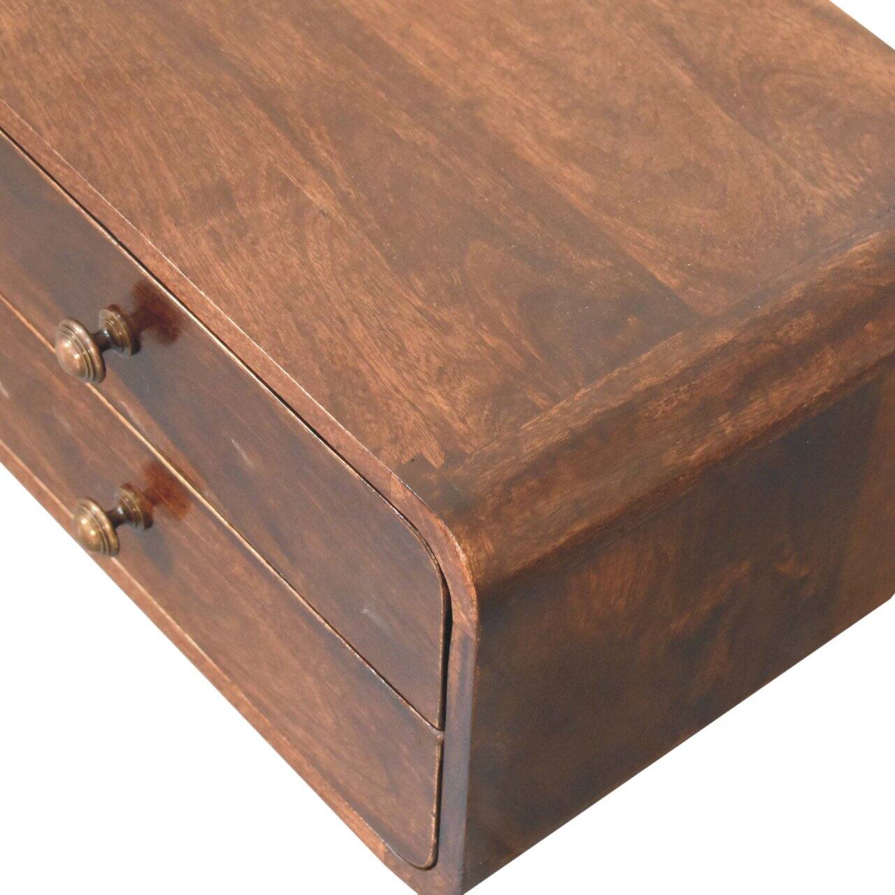 Alt View 3. Artisan Furniture - Artisan Furniture Solid Wood Curved California Walnut Wall Mounted Bedside, 2 Drawers, Dark Brown - Walnut Finish.