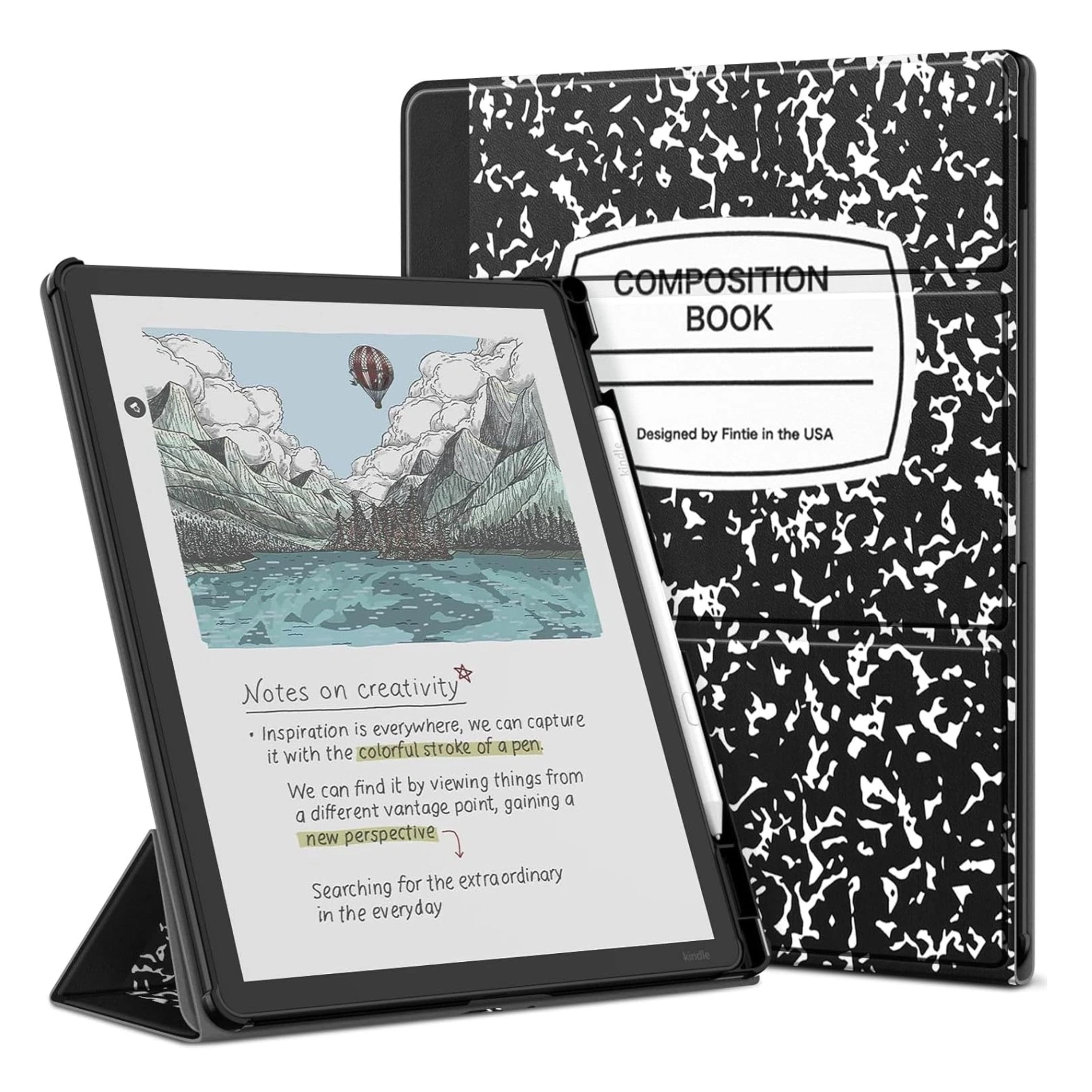 Kitcheniva - Two Viewing Angles Stand Case For 11" Kindle Scribe (3rd Gen 2025)/ Colorsoft 2025 E-Reader Composition Book - Black White