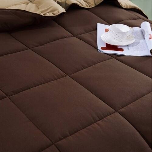 Angle. Hivvago - Twin/Twin XL Traditional Microfiber Reversible 3 Piece Comforter Set in Brown - Brown.