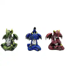 Front. FC Design - FC Design 3-PC Set 2.75"H Yoga Dragon Figurine Statue Office/Computer Desk Tabletop Medieval Gaming Home Decor Gift - Multi-Color.