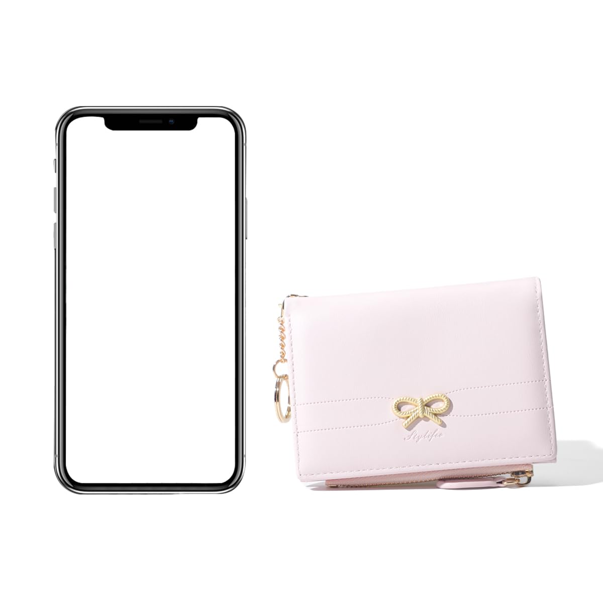 Alt View 4. Jadie Link - Fashion Wallets Cute Small Bow Wallet Aesthetic Card Holder Bifold Purse Pocket Zipper Women simple Pink Premium - Pink-Simple Bow.