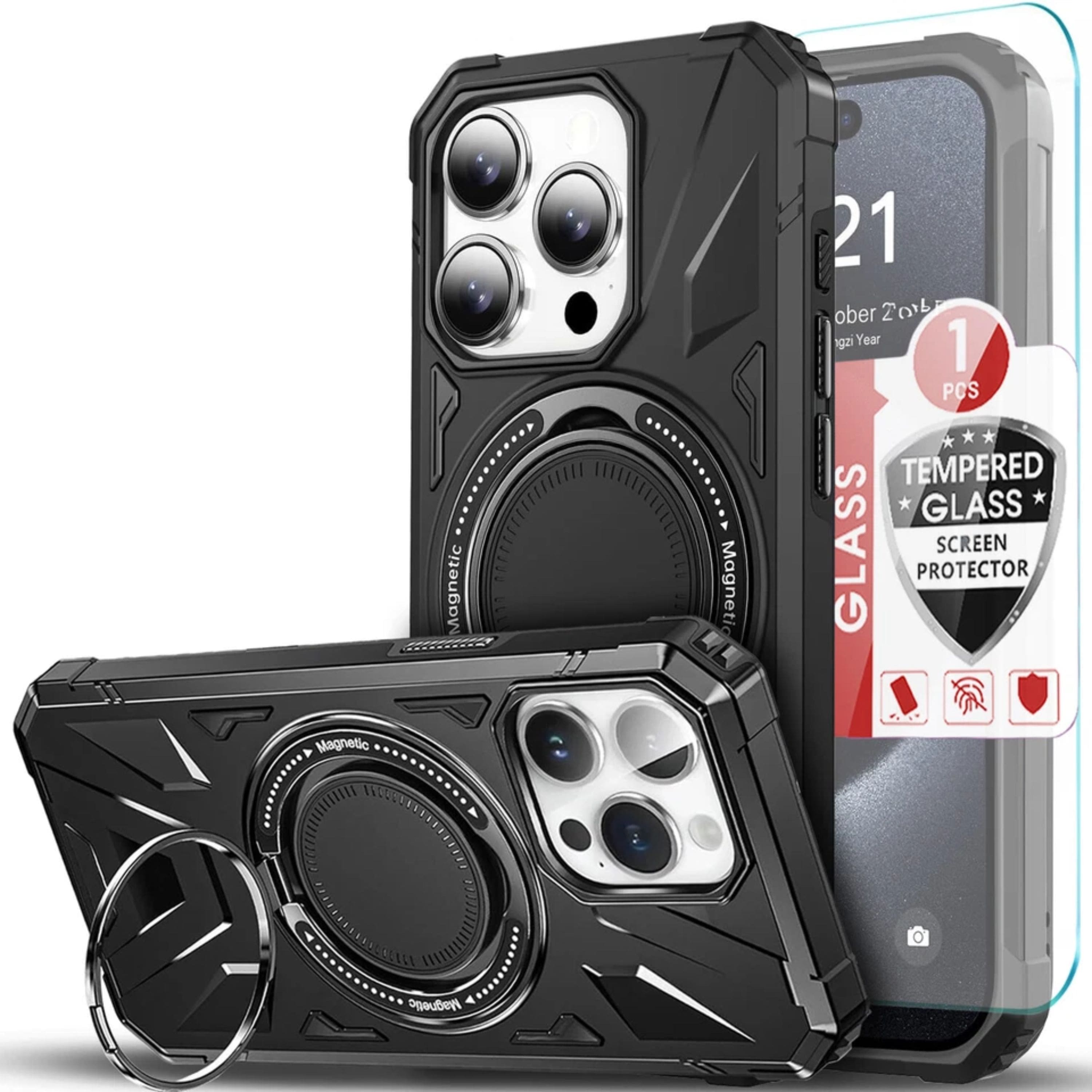 Kitcheniva - Phone Cover Shockproof Plus Tempered Glass For iPhone 16 Plus - Black