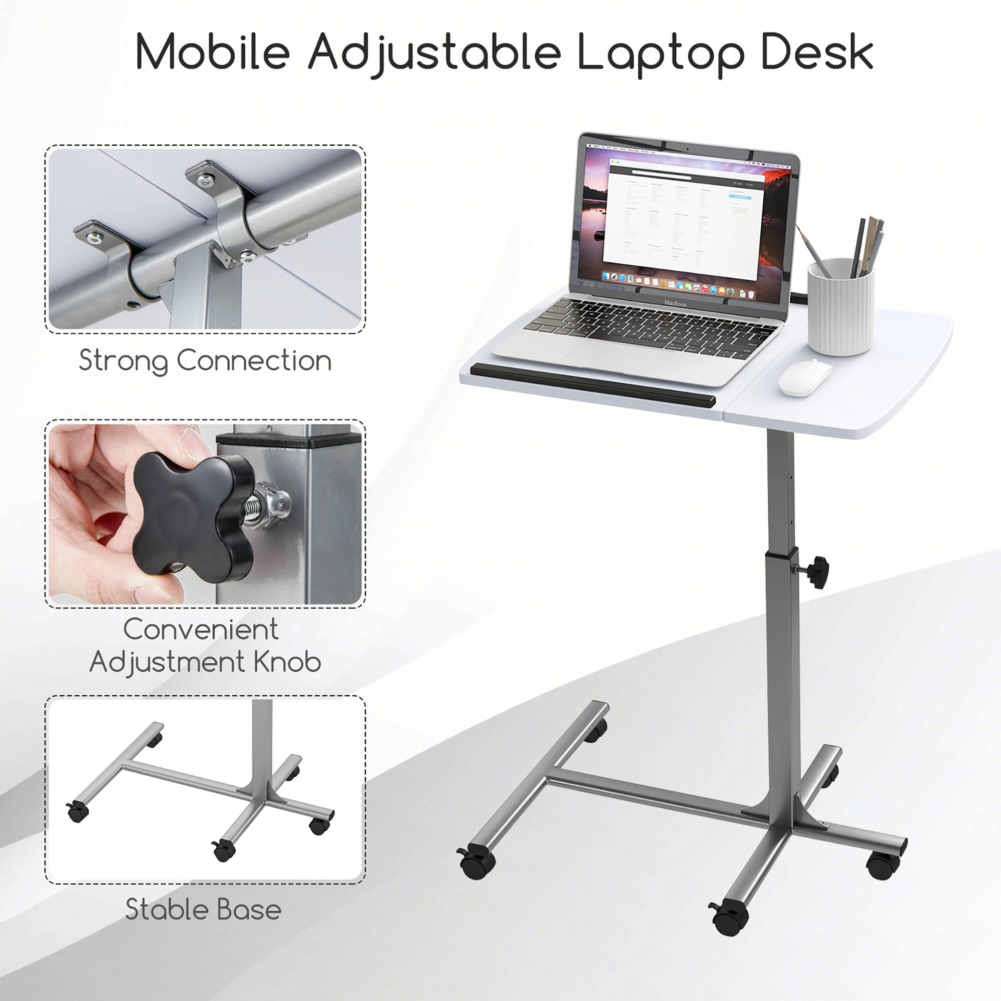 Mobile Adjustable Laptop Desk

- Strong Connection
- Convenient Adjustment Knob
- Stable Base