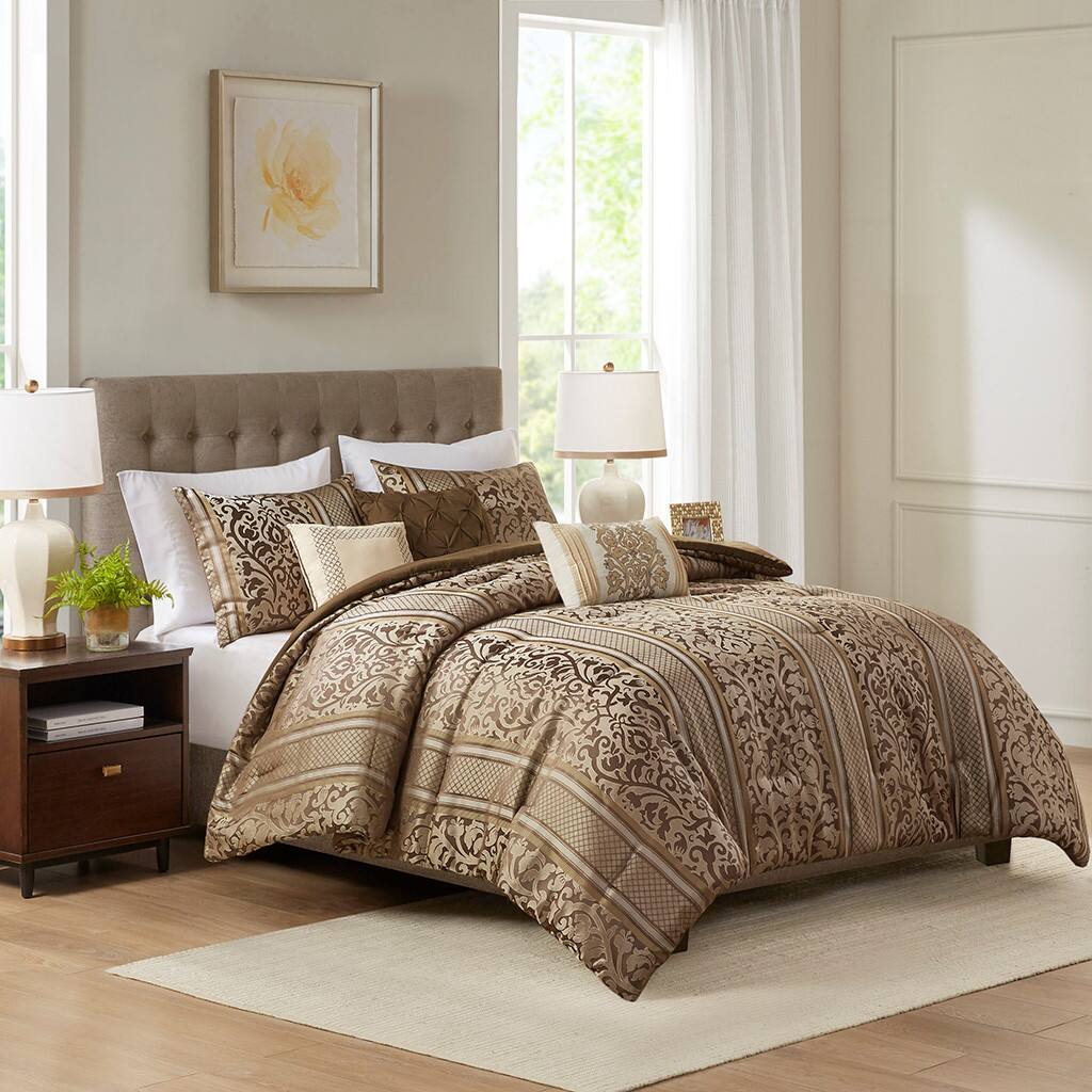 Alt View 1. Gracie Mills - Gracie Mills Claire 6 Piece Jacquard Comforter Set - Brown.