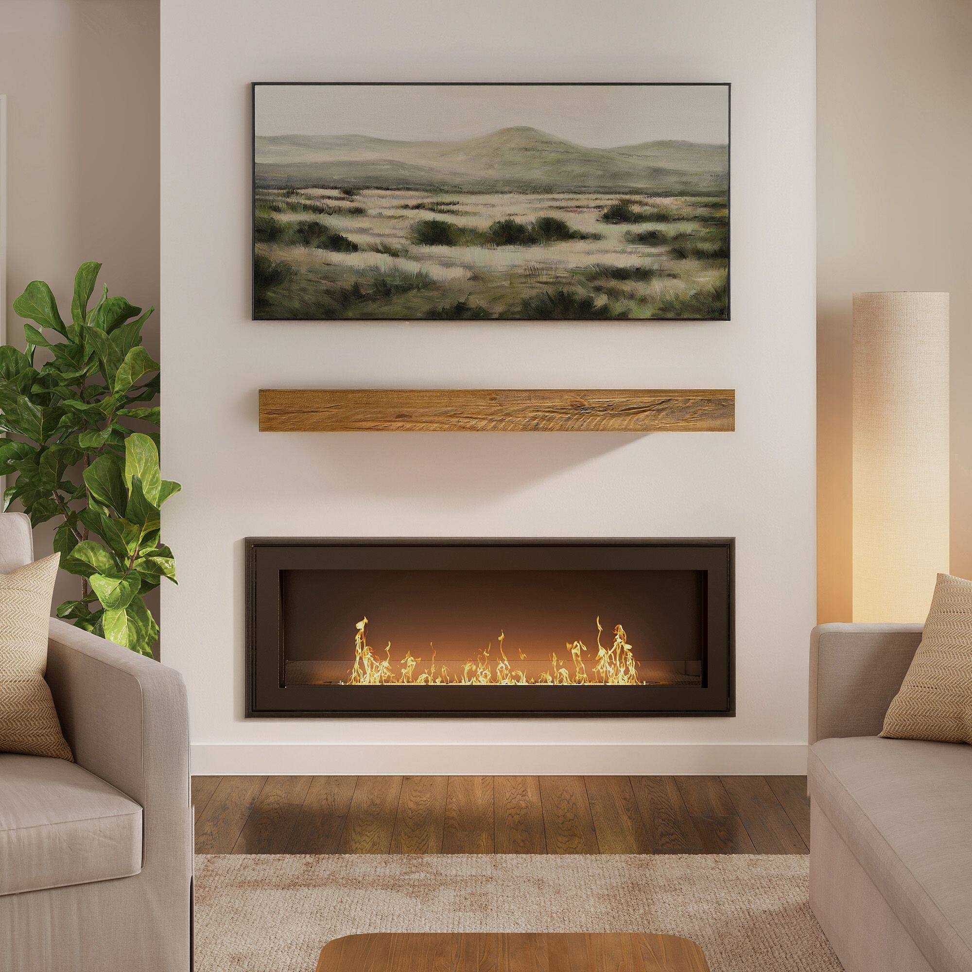 Alt View 1. Plank+Beam - Rustic Floating Shelf/Fire Beam (60in / 1524mm), Rustic Honey - Rustic Honey.