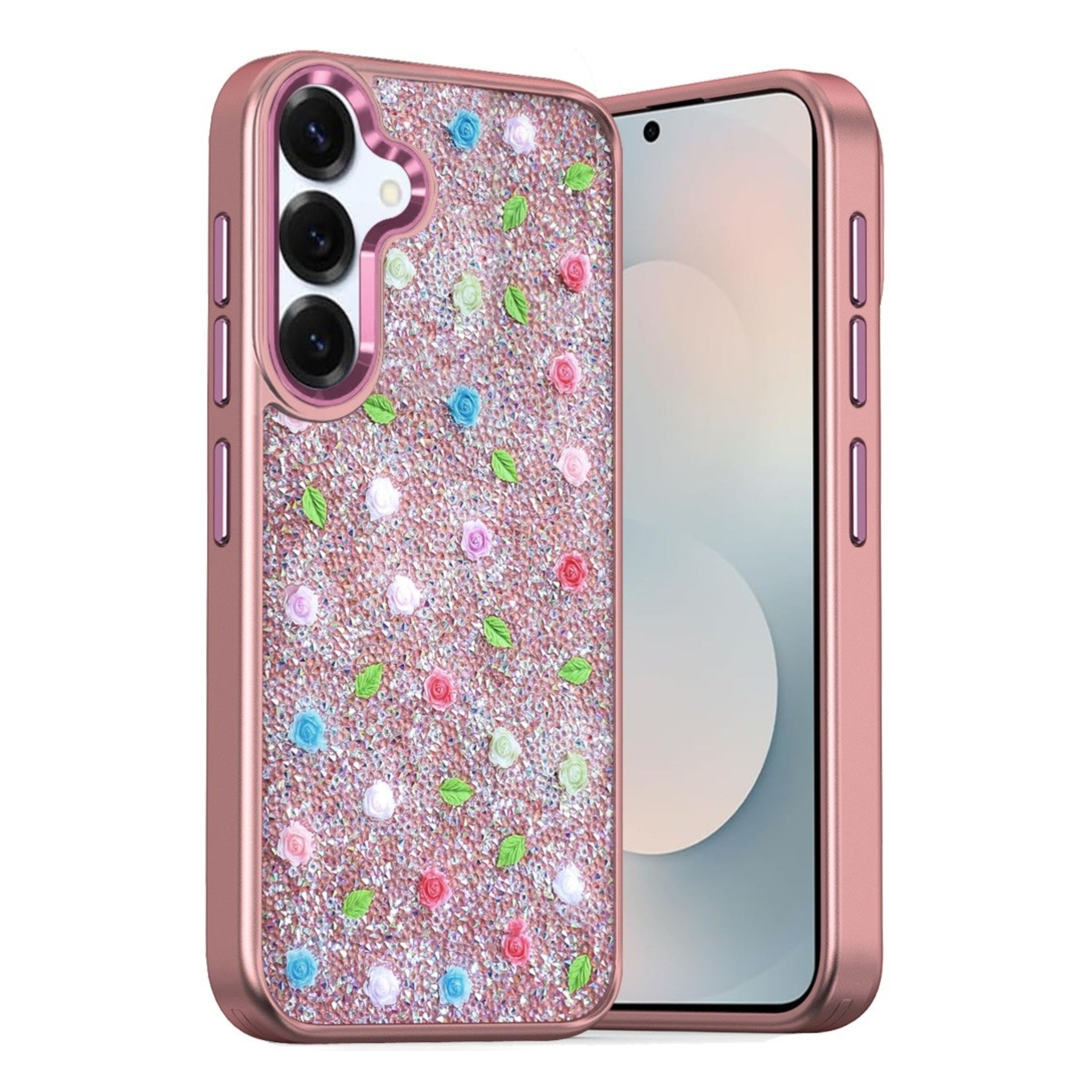 Kitcheniva - Tiny Roses Glitter Design Phone Case With Tempered Glass For Samsung Galaxy S26 - Rose Gold price history on PriceWatchPro