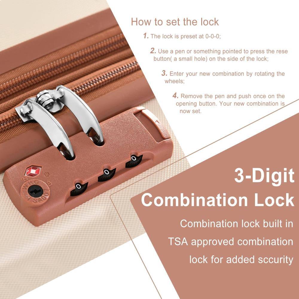 How to set the lock

1. The lock is preset at 0-0-0;
2. Use a pen or something pointed to press the reset button (a small hole) on the side of the lock;
3. Enter your new combination by rotating the wheels;
4. Remove the pen and push once on the opening button. Your new combination is now set.

3-Digit Combination Lock

Combination lock built in TSA approved combination lock for added security