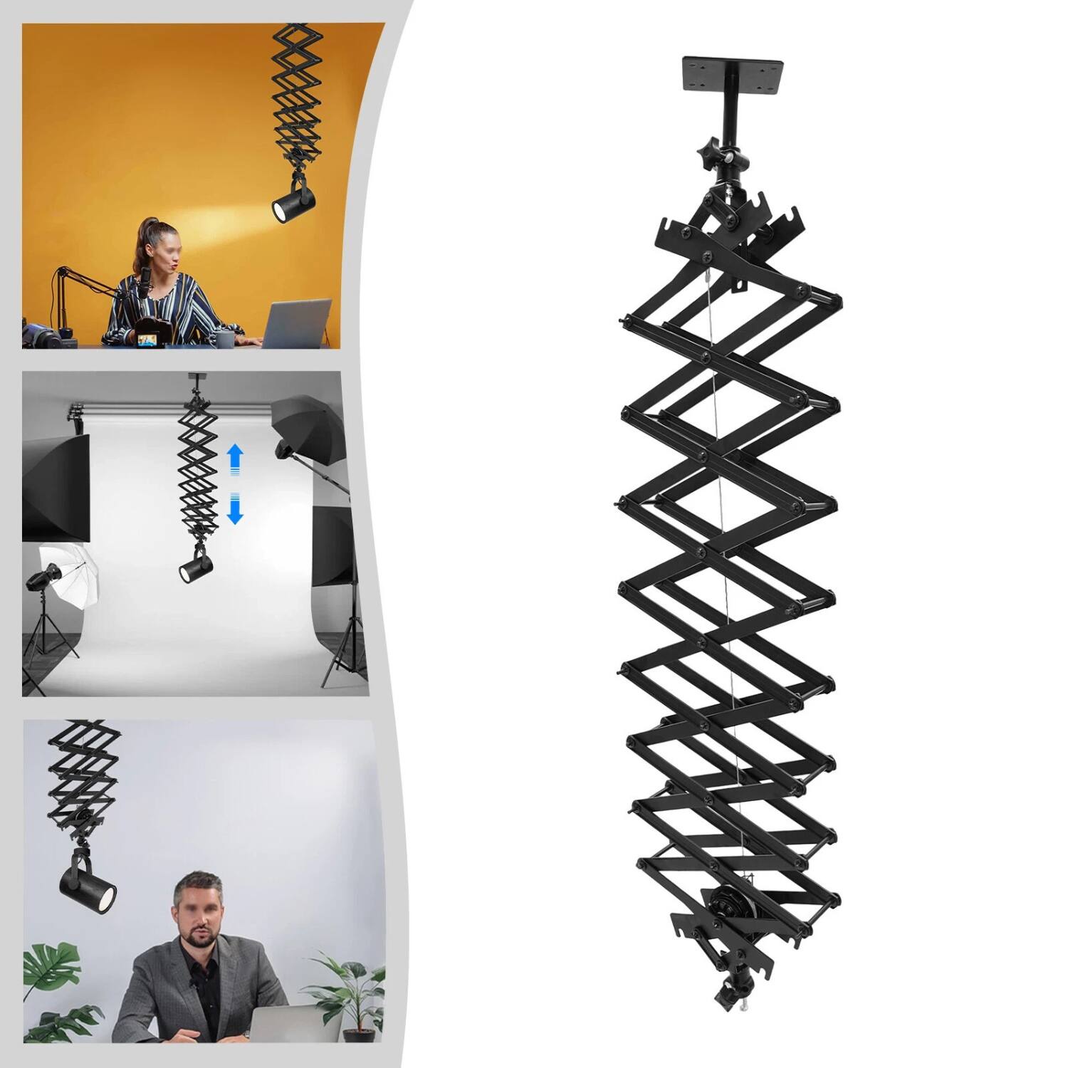 Left. Stock Preferred - Adjustable Photography Ceiling Rail with Rope Drop.