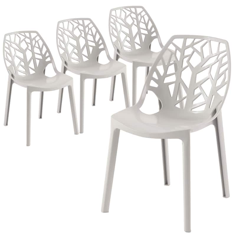 LeisureMod - Cornelia 4-Pieces Stackable Plastic Dining Chair with Cut-Out Backrest and Fully Assembled - Solid Grey