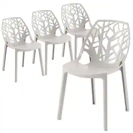 LeisureMod - Cornelia 4-Pieces Stackable Plastic Dining Chair with Cut-Out Backrest and Fully Assembled - Solid Grey