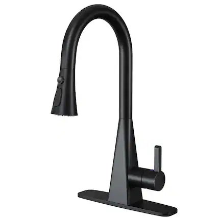 Front. Mondawe - Dual-Sensor Touchless Pull-Down Kitchen Faucet with 3-Function Sprayer - Matte Black.