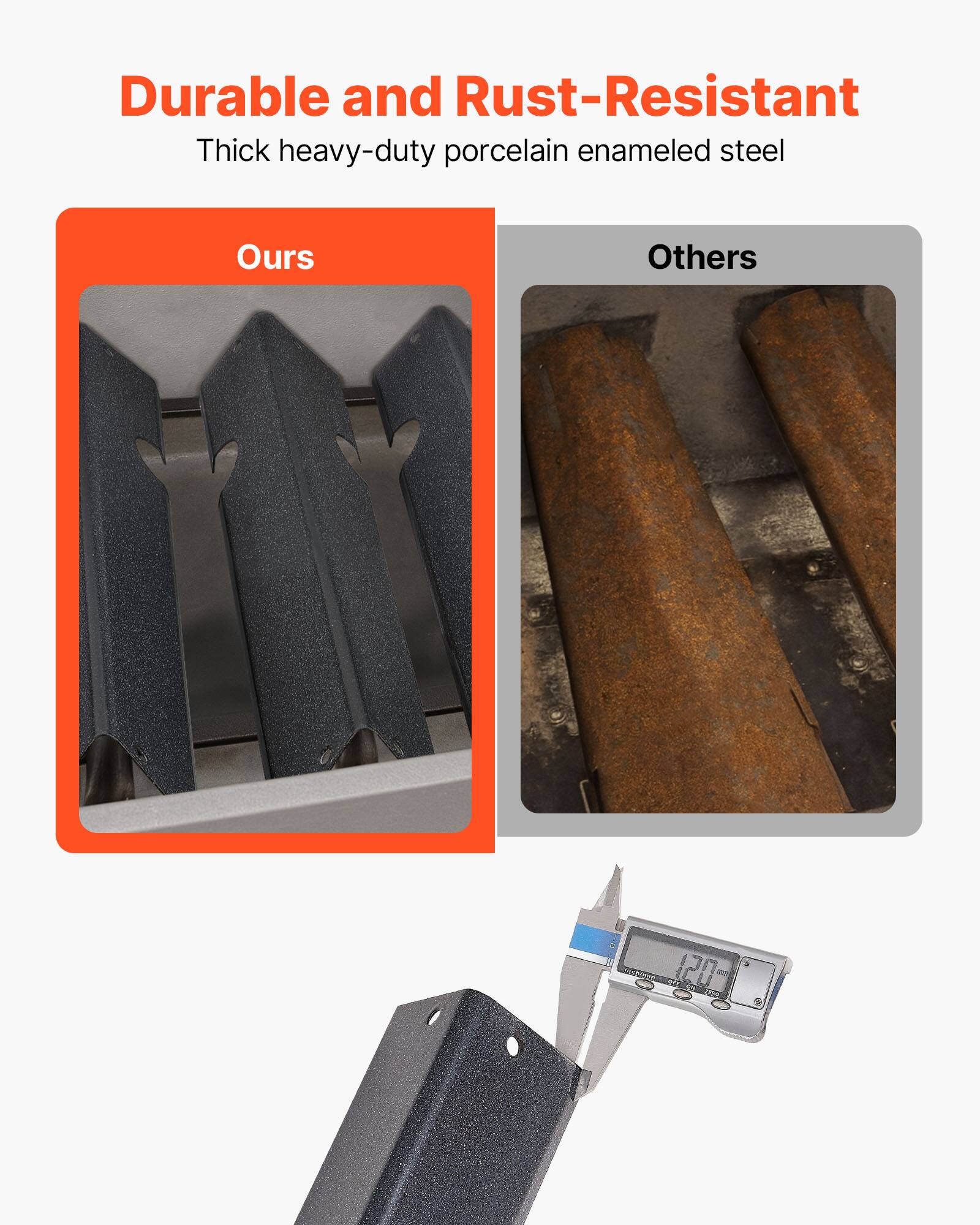 Durable and Rust-Resistant  
Thick heavy-duty porcelain enameled steel  

Ours  
Others  

120