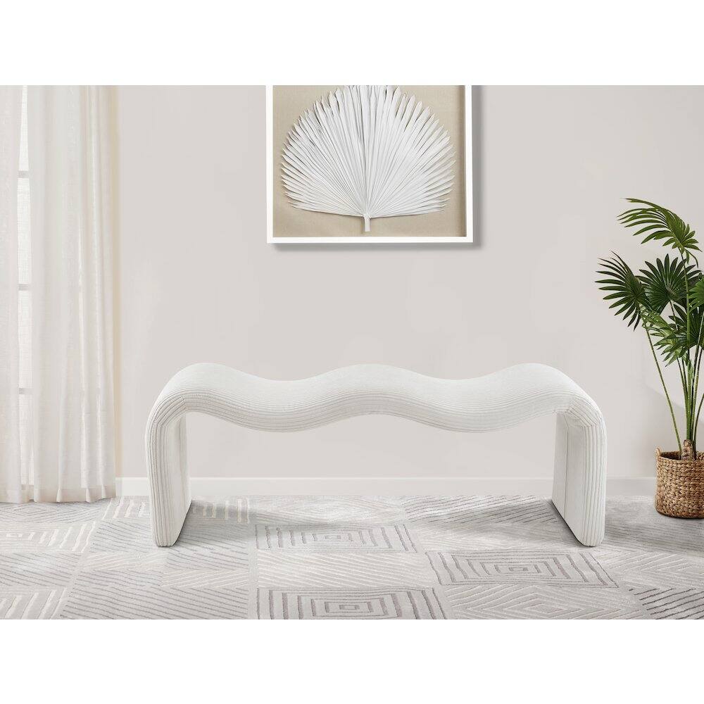 Alt View 1. Meridian Furniture - Willow Cream Corduroy Fabric Bench - Beige.