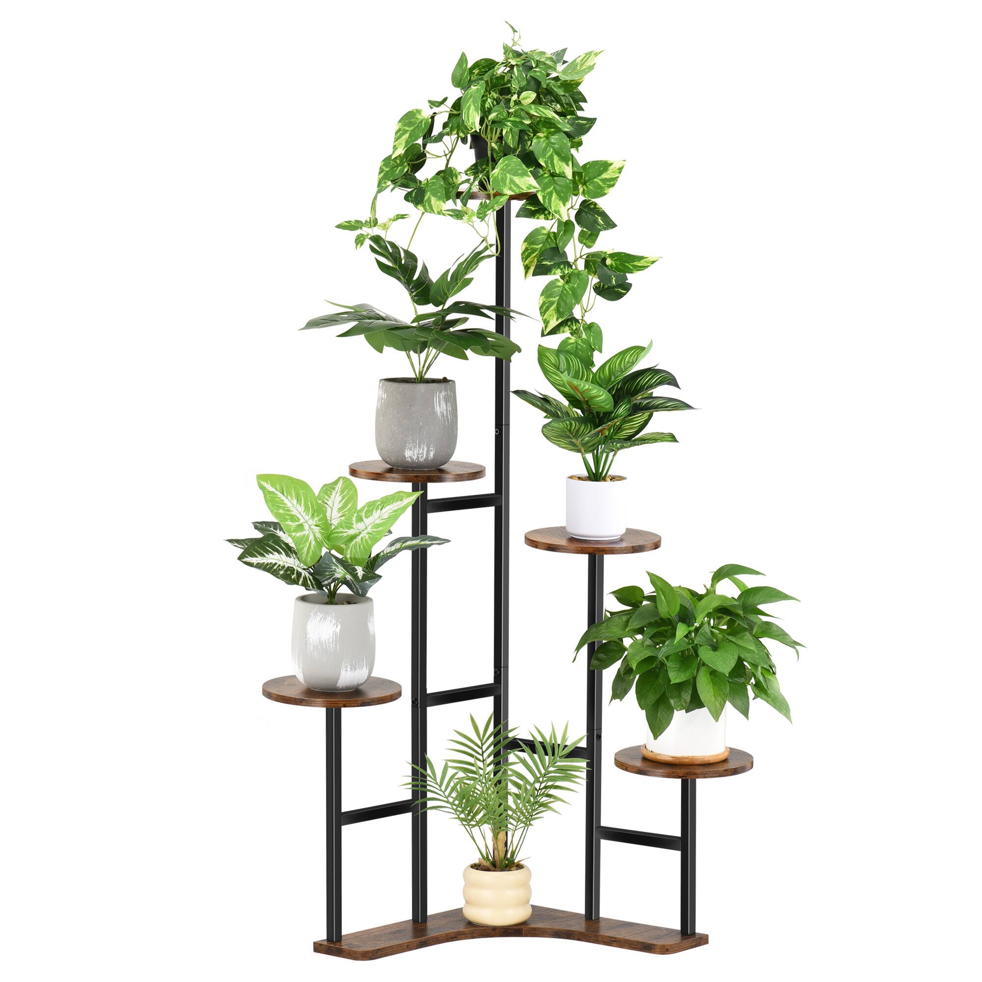 Front. Unique Bargains - Corner Plant Stand Indoor, 6 Tier Corner Plant Shelf Flower Stand for Multiple Plants, Shelves Organizer Rack (Round) - Black.