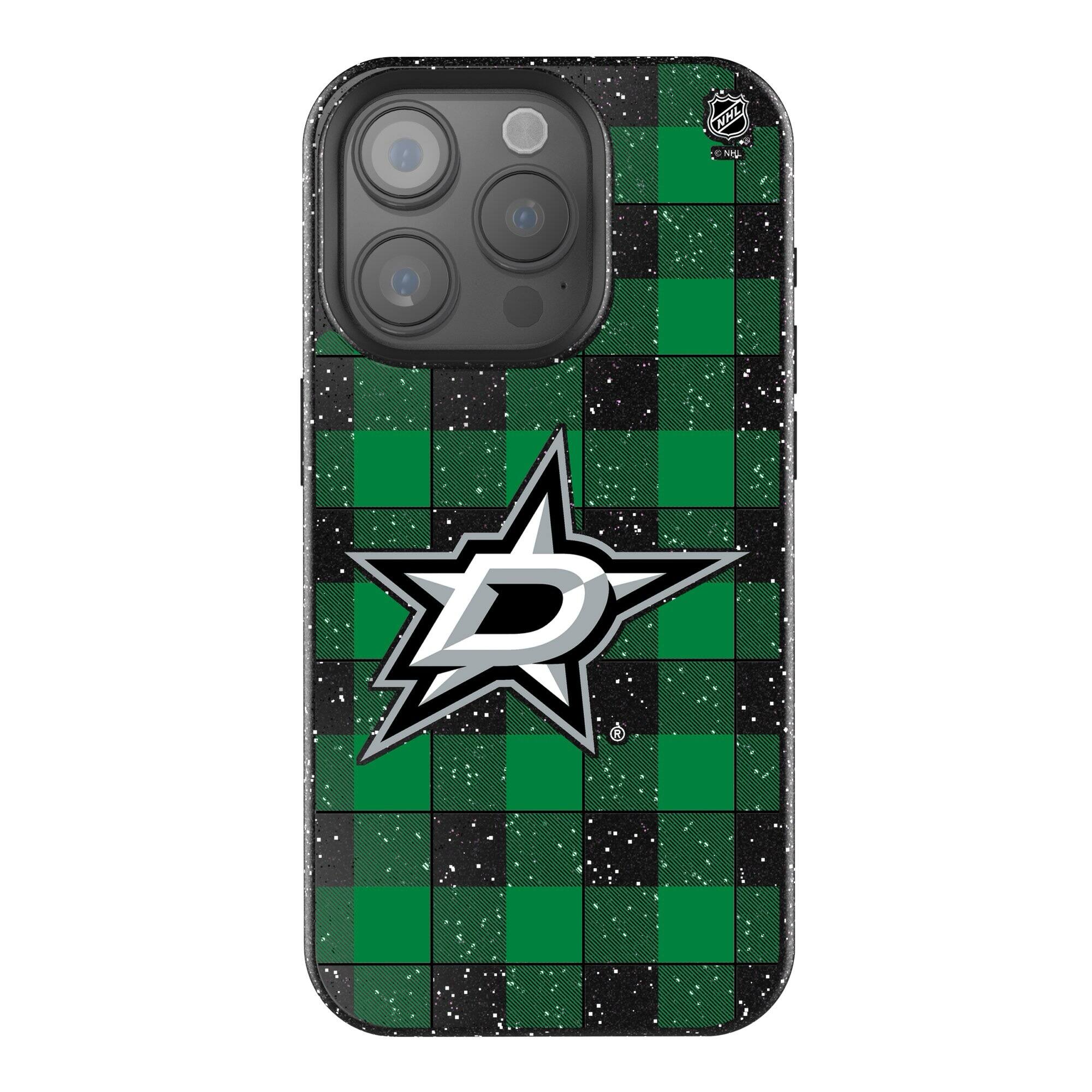 Front. Keyscaper - Dallas Stars Plaid Bling iPhone Case - 15 Plus - Multicolor.