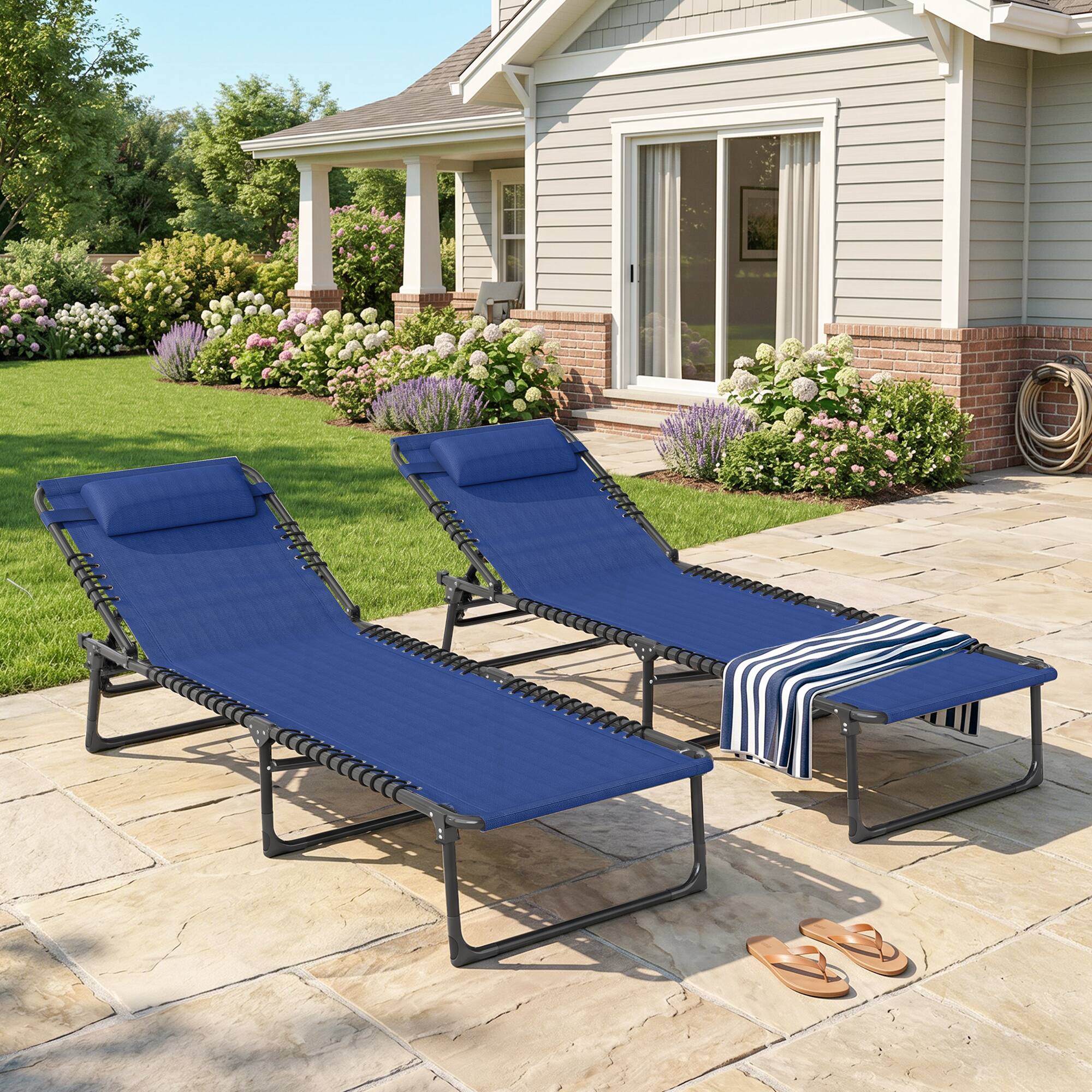 Alt View 1. Outsunny - Folding Chaise Lounge Pool Chairs with 4-Position Reclining Back, Pillow - Light Blue.