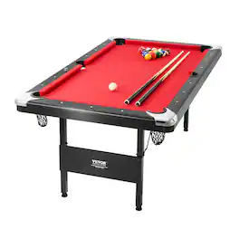 VEVOR - Billiards Table, 6.3 ft Pool Table, Portable Foldable Space-Saving Table, Billiard Table Set Includes Balls, Cues - Red