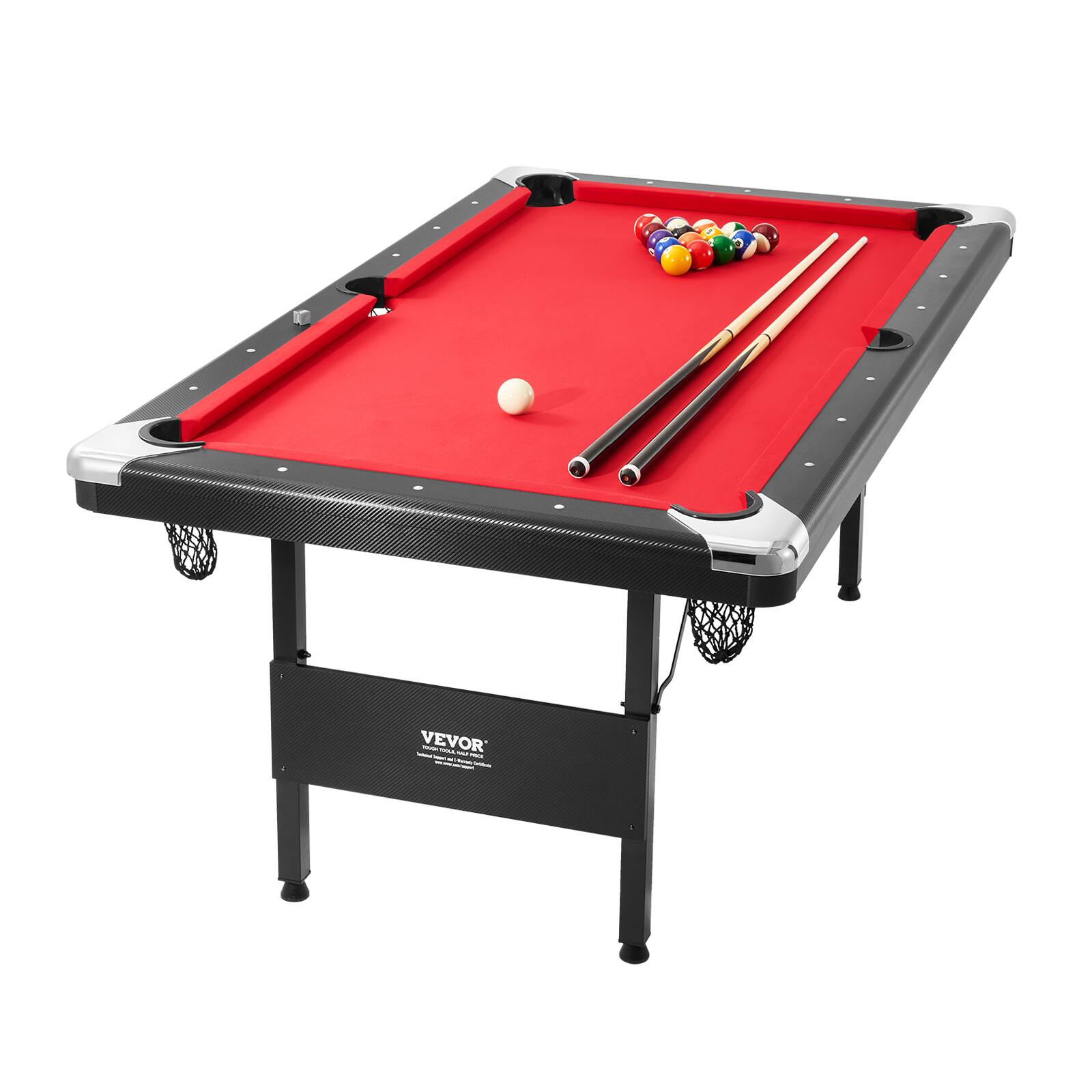 Front. VEVOR - Billiards Table, 6.3 ft Pool Table, Portable Foldable Space-Saving Table, Billiard Table Set Includes Balls, Cues - Red.
