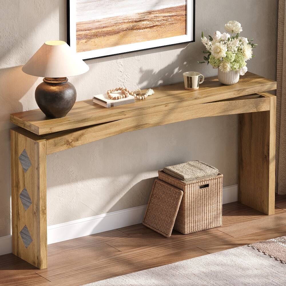 Left. Loheer - Loheer 62 Inch Console Table Narrow Entryway Table Light Oak Sofa Table - Light Oak.