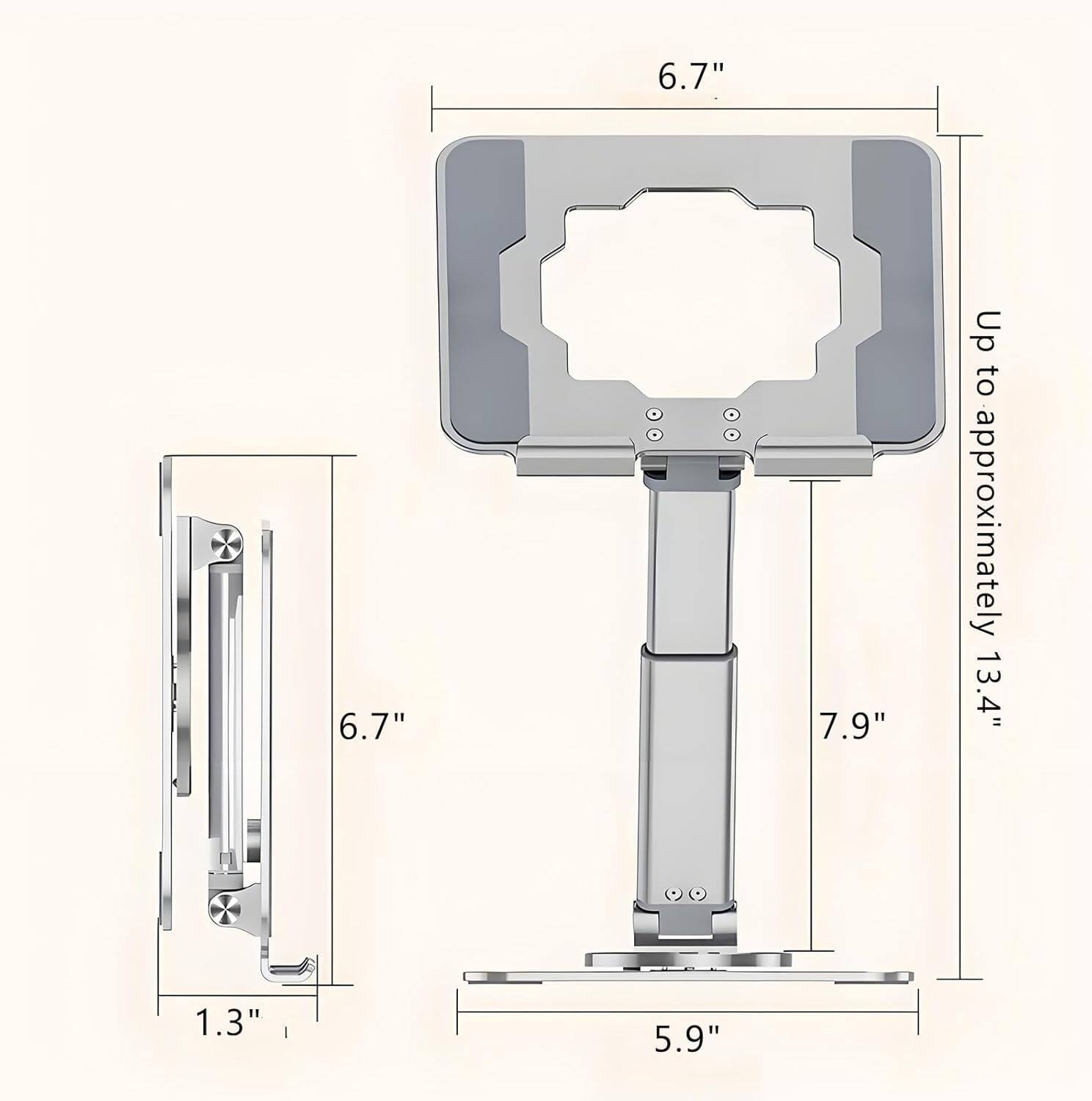 6.7"  
6.7"  
7.9"  
Up to approximately 13.4"  
1.3"  
5.9"