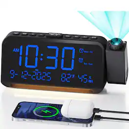 Dazzed Corner - Projection Alarm Clock, 6.7" Dimmable LED Digital Alarm Clock - Black