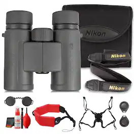 Nikon - PROSTAFF P3 10x30 Binoculars, Waterproof Fogproof Compact Binoculars Bundle