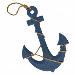 Zeckos - Large 24"x16" Ship Anchor & Rope Wall Hanging - Hand-Painted Finis - Blue