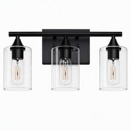 RYHNUYNE - 3-Light Matte Black Bathroom Vanity Light with Clear Glass Shades, Damp-Proof Iron Wall Sconce for Mirror, Farmhouse
