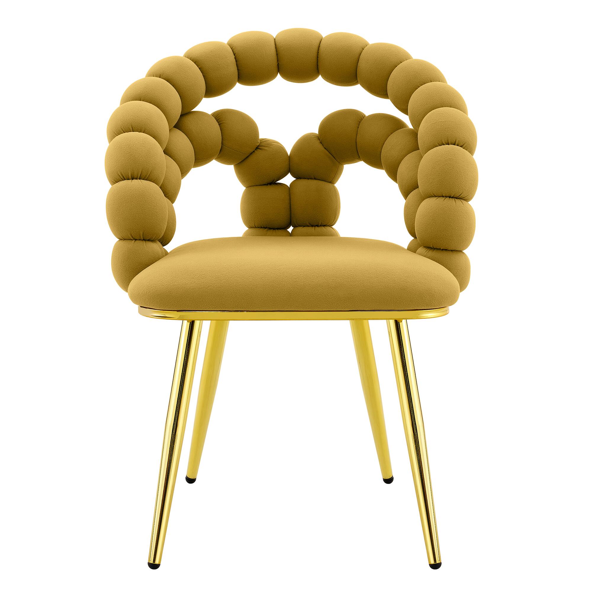 Alt View 7. Loheer - Loheer Yellow Velvet Dining Chairs Set of 2, Bubble Back Accent Seating with Gold Legs for Kitchen, 1.92 ft - Gold,Yellow.