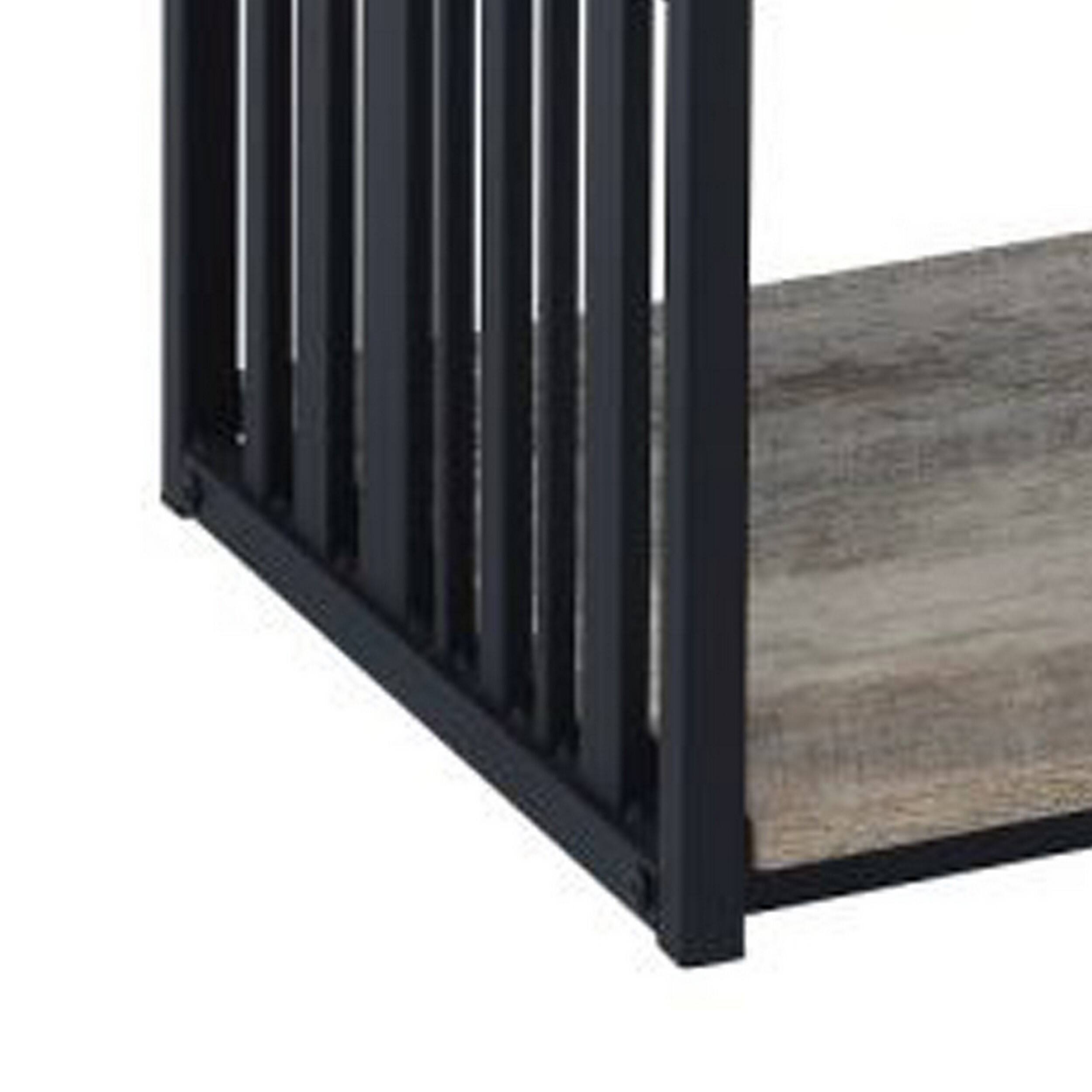 Alt View 3. Manhattan Lane - Nori 23 Inch Nightstand, 2 Shelves, Metal Base, MDF - Brown, Black.