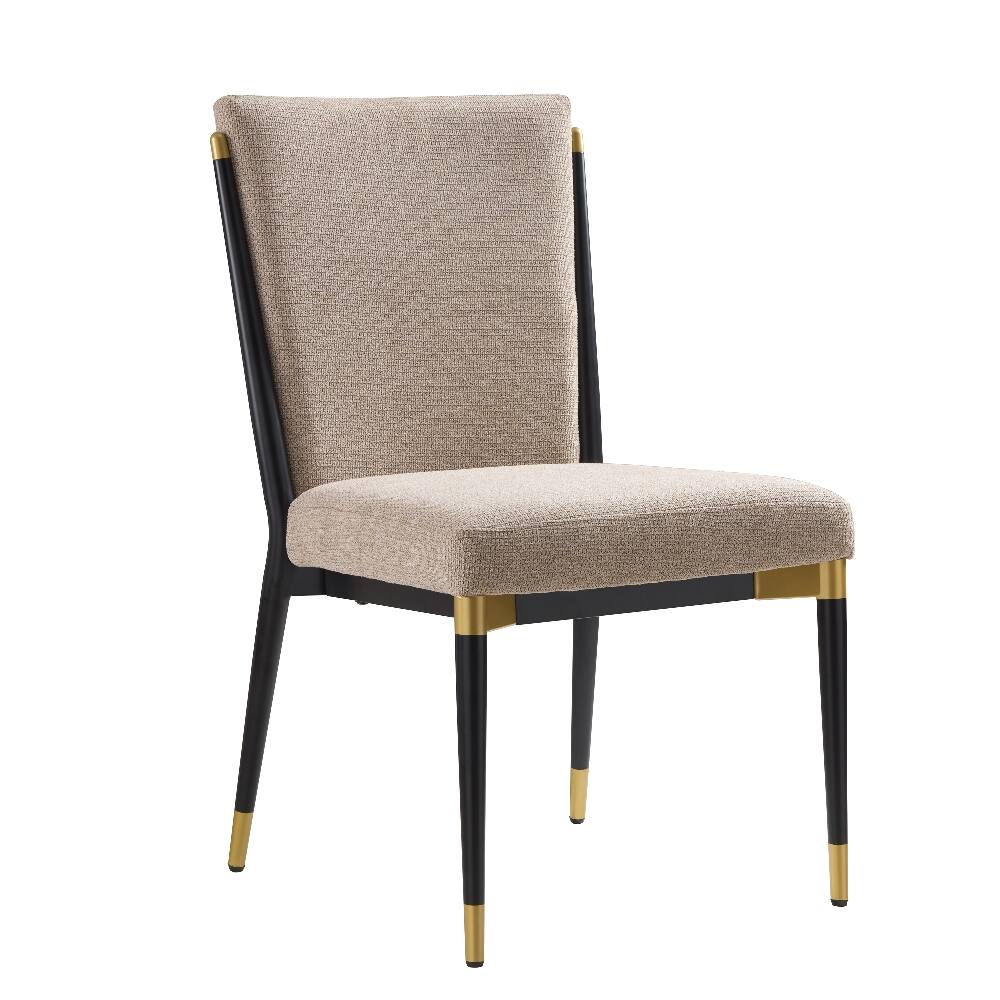 Left. Loheer - Loheer Modern Armless Dining Chairs Set of 2 Upholstered Iron Frame - Beige.