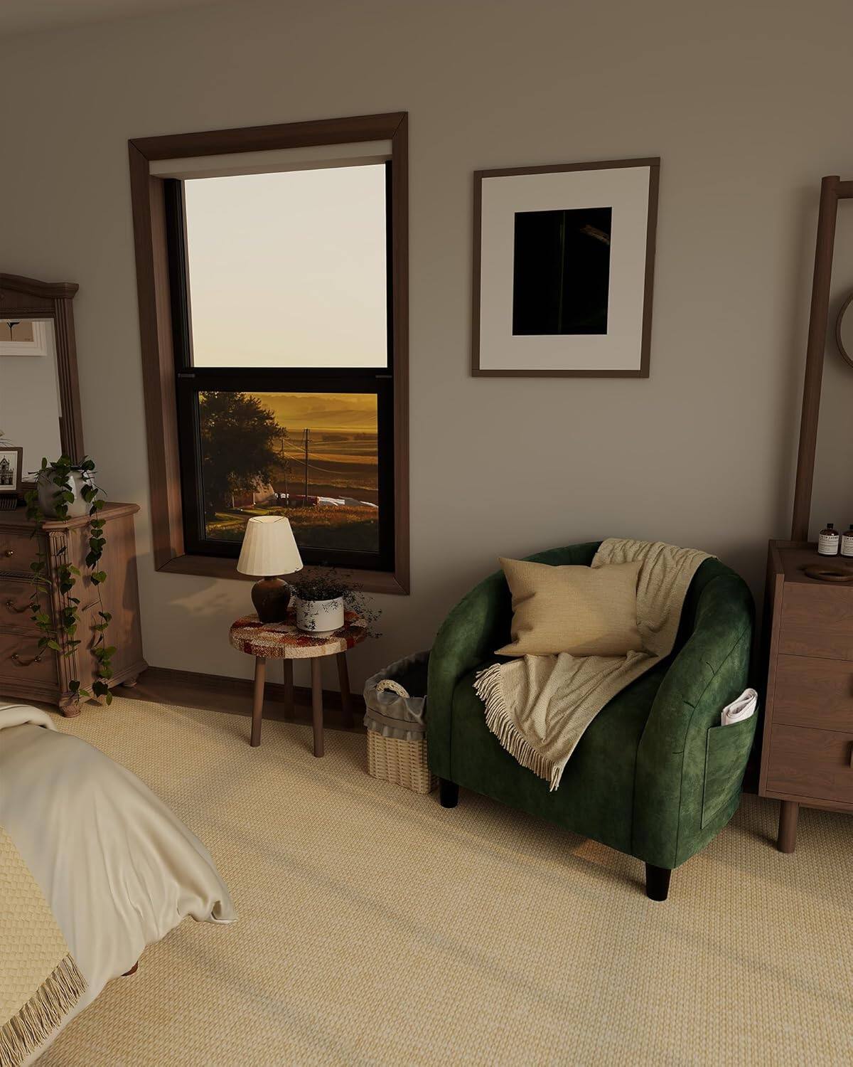 Alt View 2. Acekool - Accent Barrel Chair, Boucle Club Chair, Furry Sherpa Armchair Suitable for Living Room, Bedroom, Reception Room, Office - Retro Green.