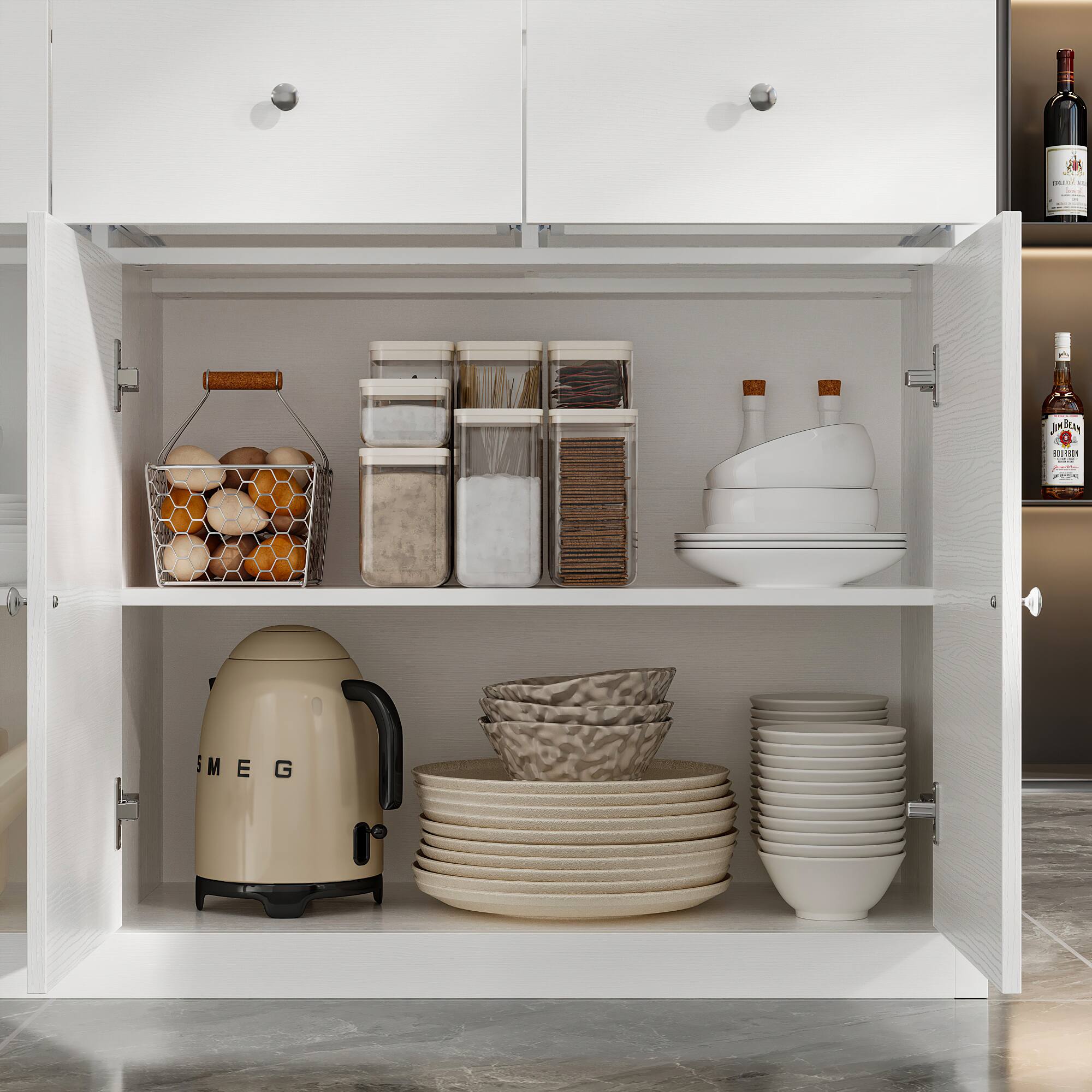 Alt View 6. FUFU & GAGA - Multi-Functional Kitchen Storage Cabinet with Glass Doors, Buffet Sideboard and Island Table for Dining Room - White.