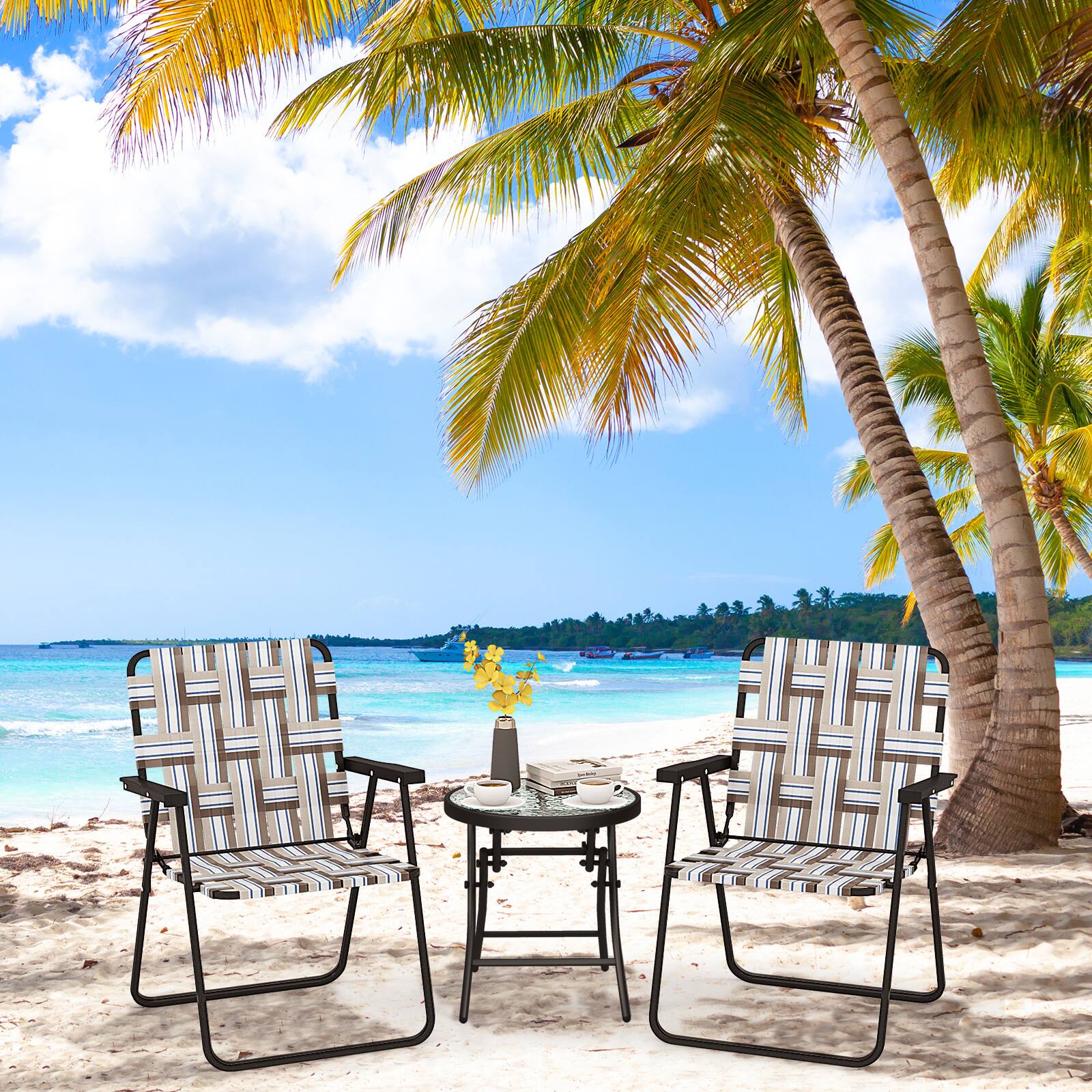 Alt View 3. Costway - Costway 6 PCS Folding Beach Chair Camping Lawn Webbing Chair Lightweight 1 Position - Brown.