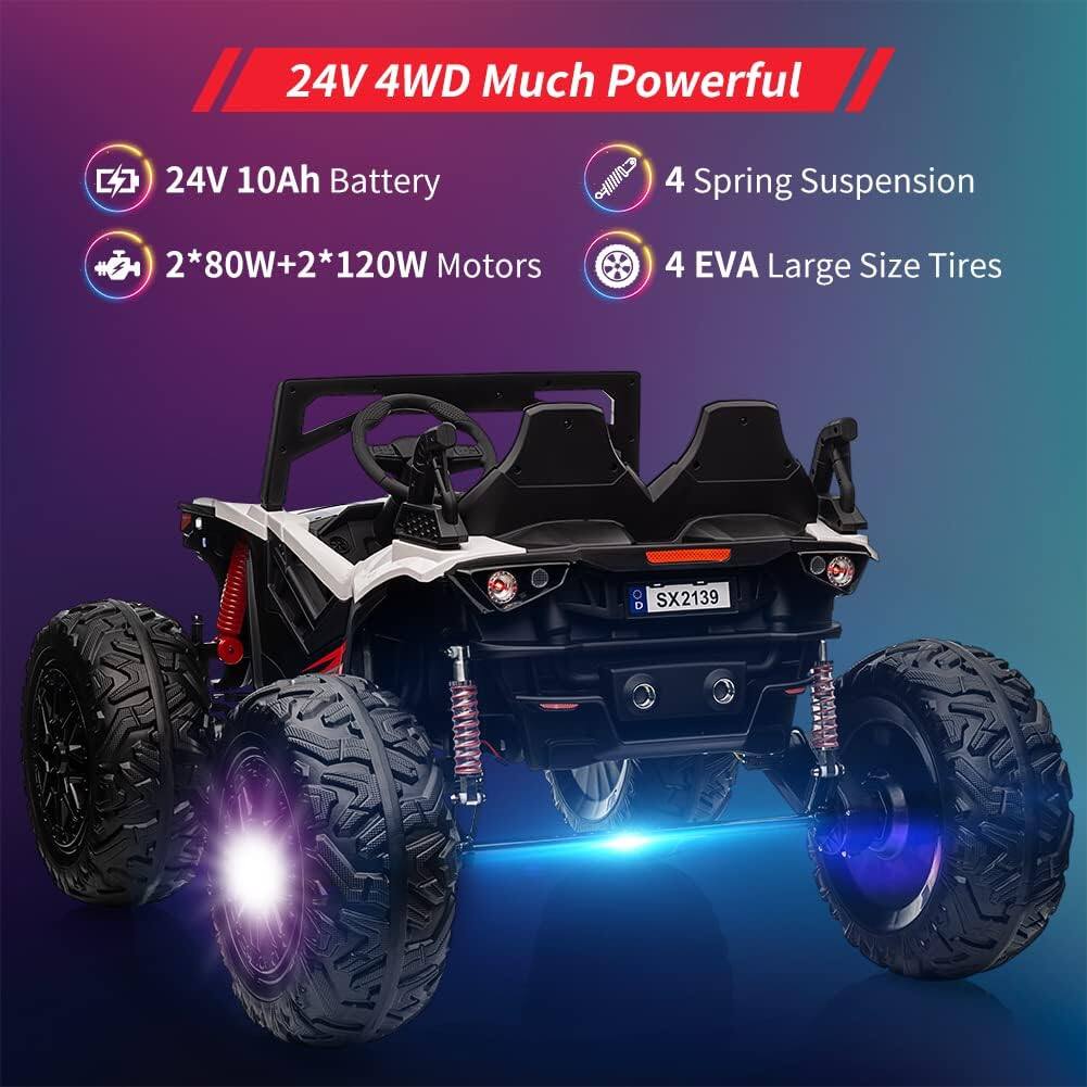 24V 4WD Much Powerful

- 24V 10Ah Battery
- 2*80W+2*120W Motors
- 4 Spring Suspension
- 4 EVA Large Size Tires

SX2139