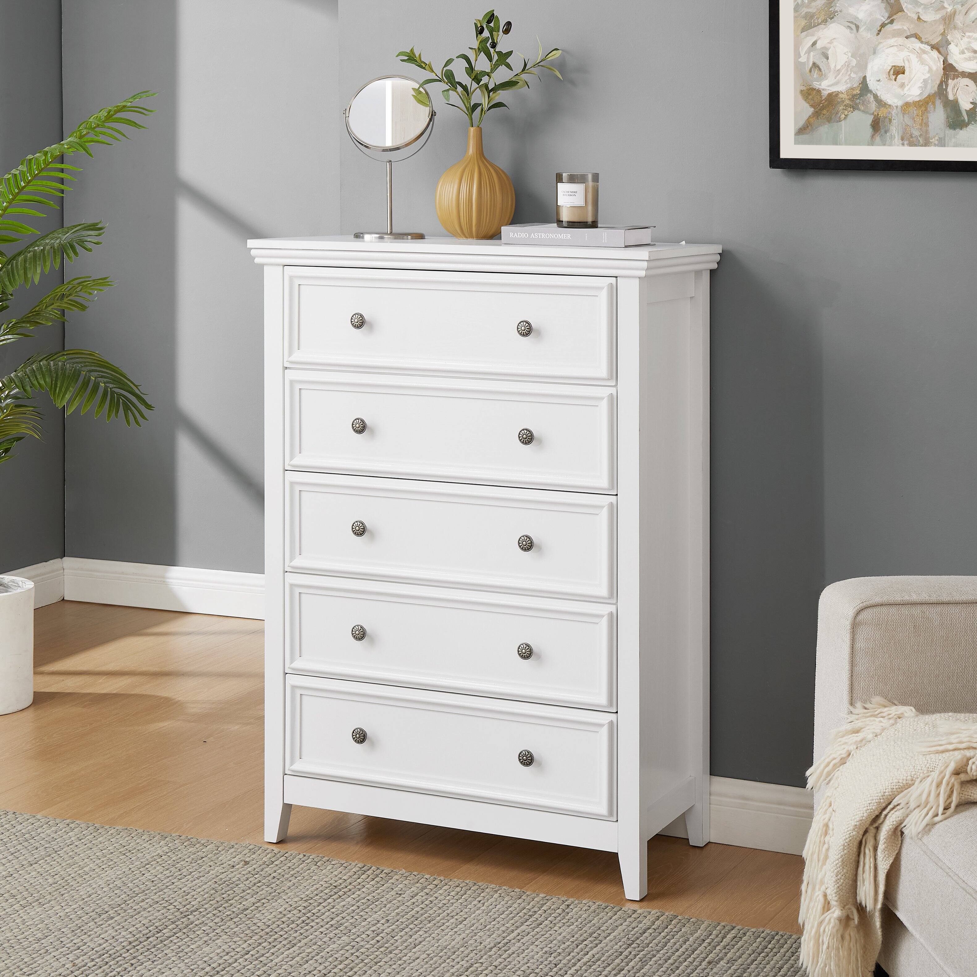 Alt View 4. GOODSILO - 5 Drawer Dresser - Modern Chest of Drawers for Bedroom, Living Room, Closet Storage - White.