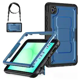 Dteck - For Samsung Galaxy Tab A11+ Rugged Case, Shockproof Double-Layer Protection Foldable Kickstand Drop Protection Cover - Navyblue